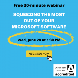 Thumbnail for "Squeezing the Most Out of Your Microsoft Software" webinar on blue background