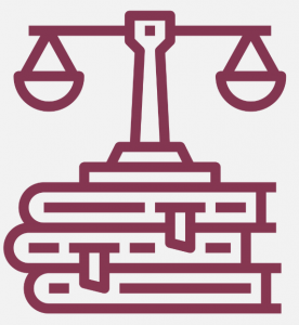 Graphic of scales of justice on stack of books