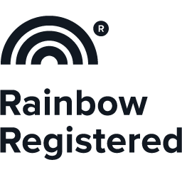 Black and white Rainbow Registered logo