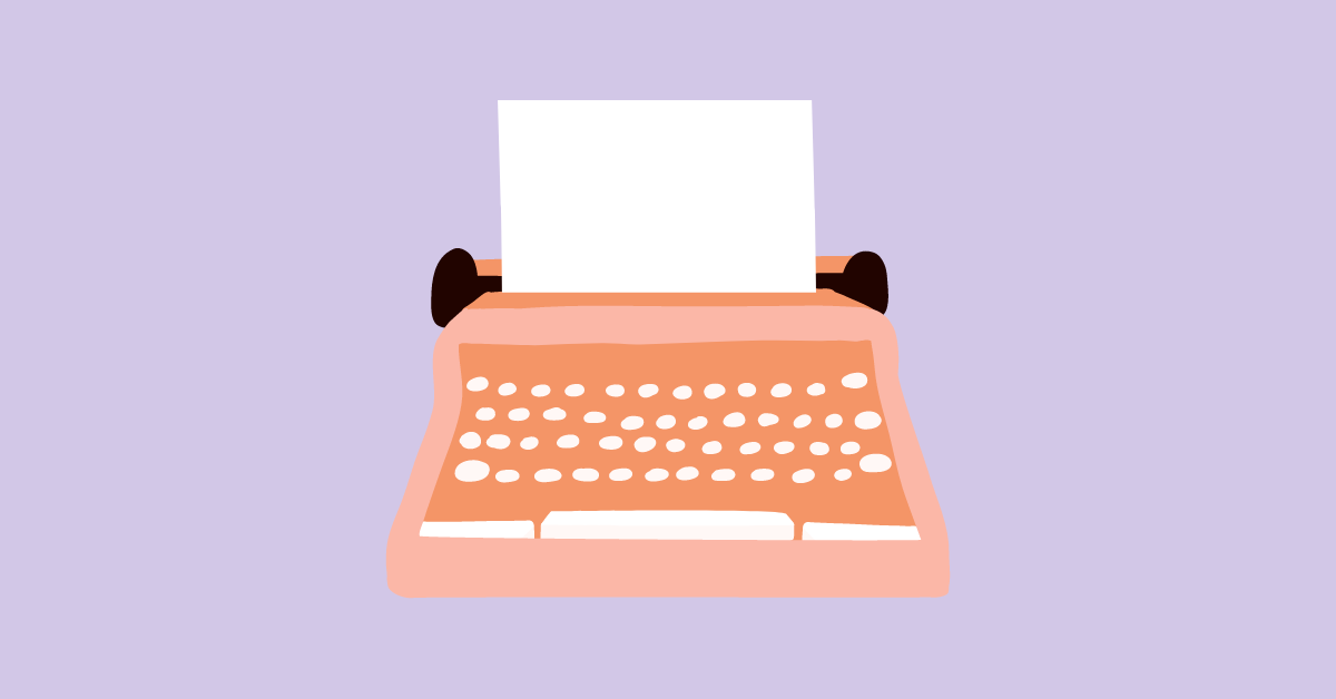 Graphic of orange typewriter on purple background