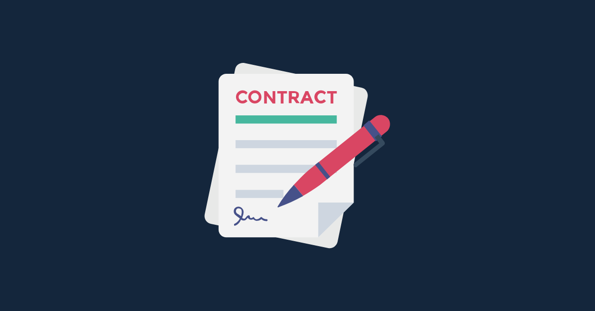 Contract and red pen over dark blue background