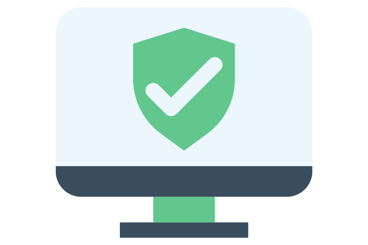 Computer desktop graphic with cyber security checkmark