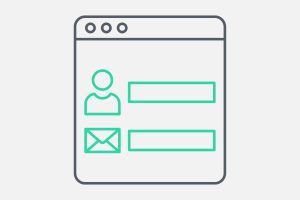 Green contact form with graphics of person and envelope on white background (representing IT tips for marketing law firms)